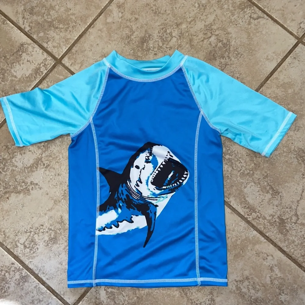 O’Rageous Shark Swim Trunks and Rash Guard Top with Bonus Rash Guard